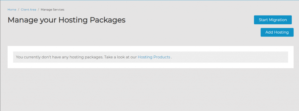 Manage Hosting Services/Packages