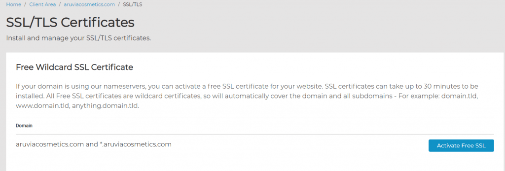 Activate free SSL certificate