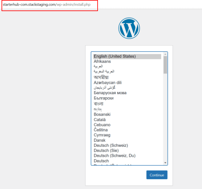 WordPress staging site