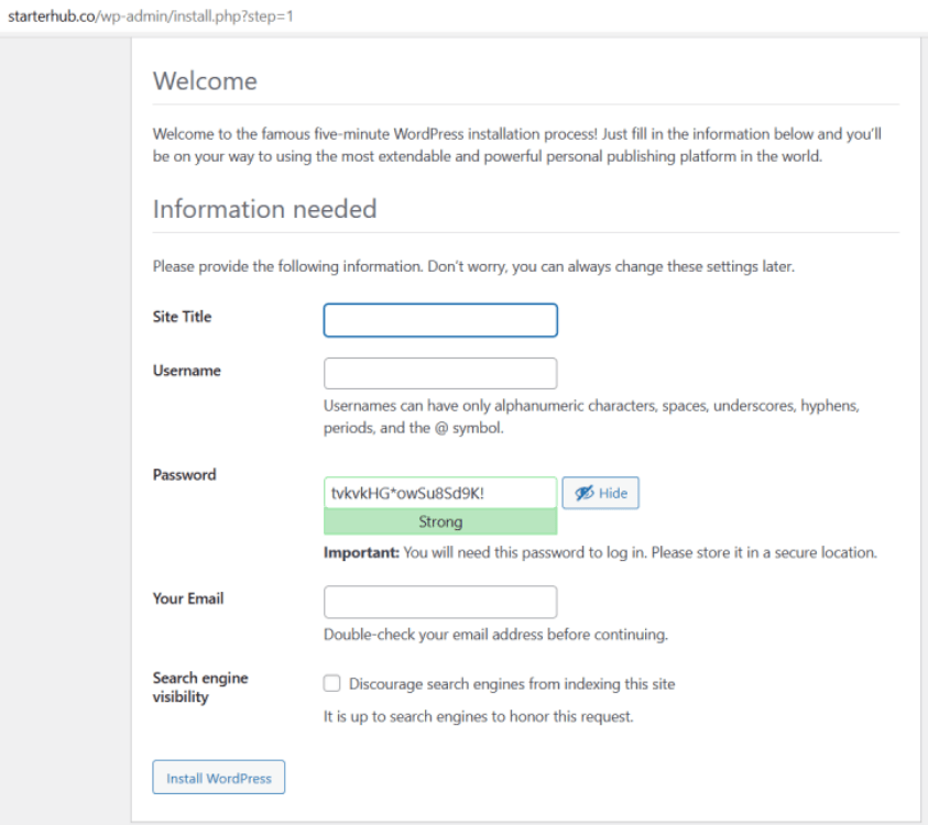 WordPress installation