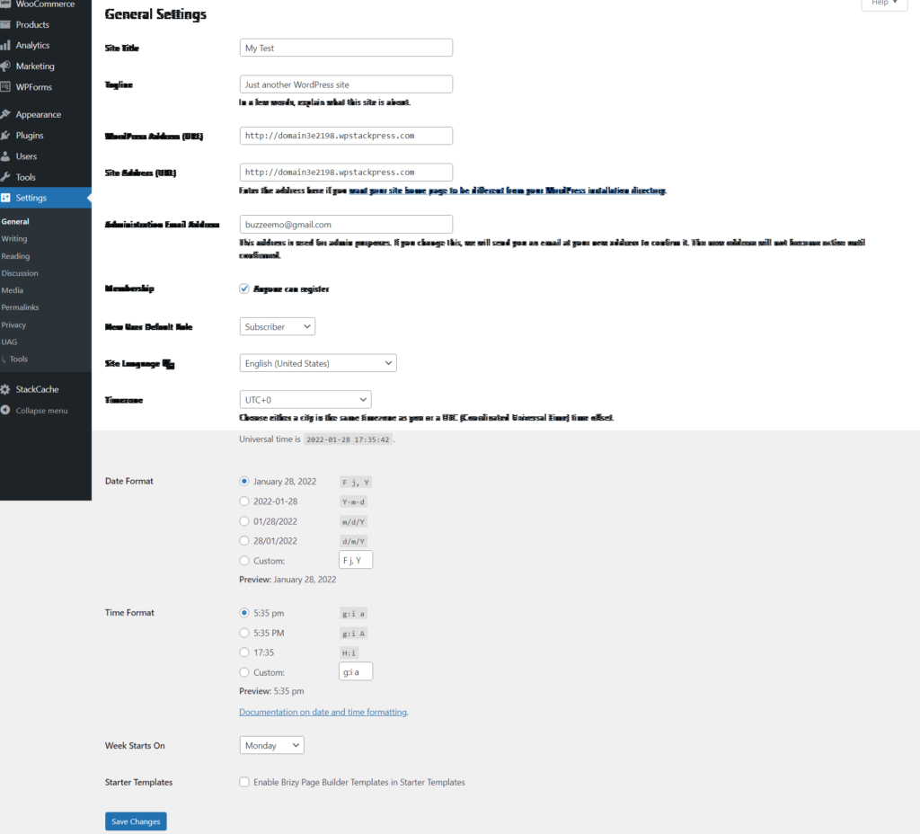WordPress General Settings
