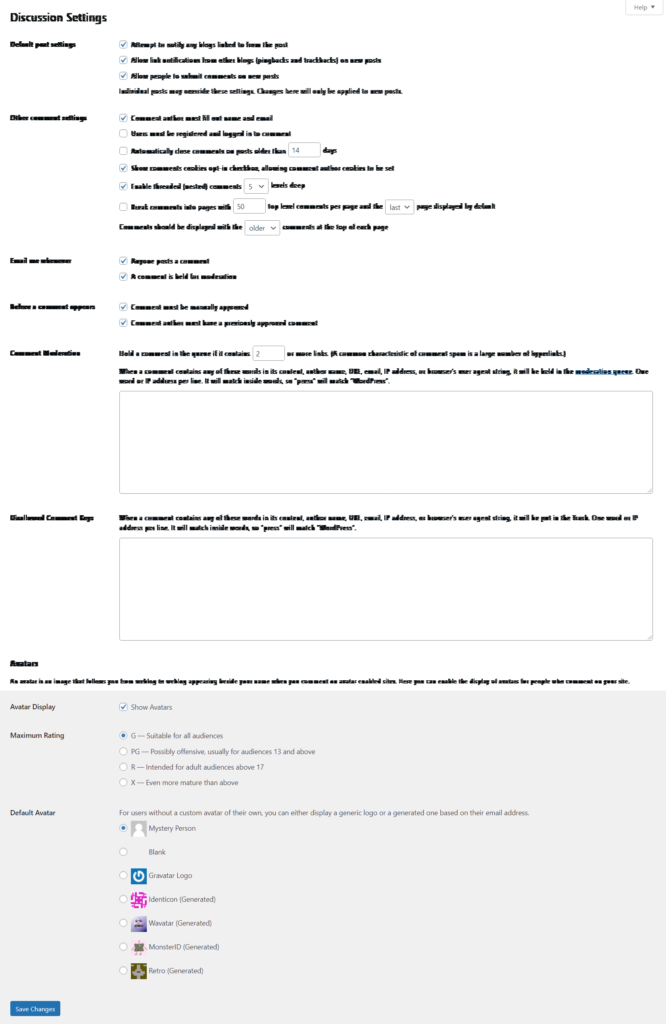 WordPress settings